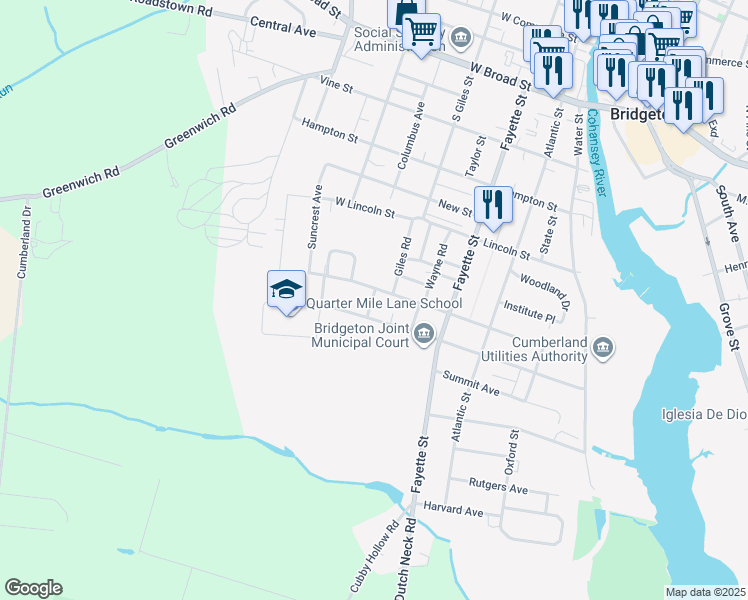 map of restaurants, bars, coffee shops, grocery stores, and more near 209 Cottage Avenue in Millville