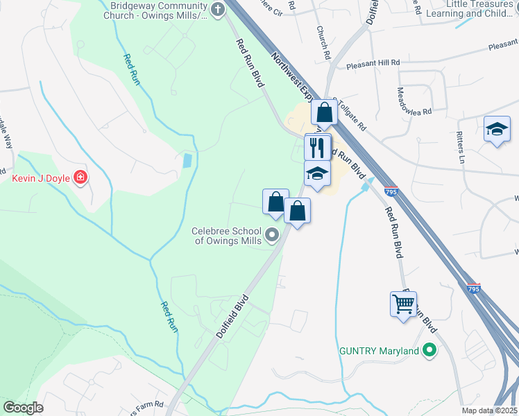 map of restaurants, bars, coffee shops, grocery stores, and more near 8 Easter Court in Owings Mills