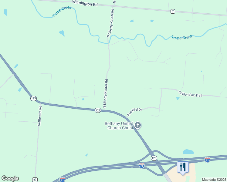 map of restaurants, bars, coffee shops, grocery stores, and more near 650 South Liberty-Keuter Road in Lebanon