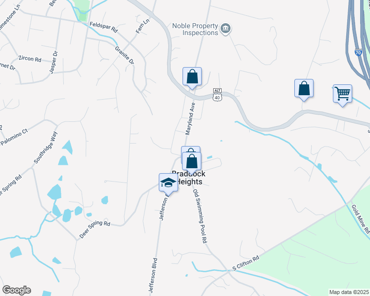 map of restaurants, bars, coffee shops, grocery stores, and more near 6835 Maryland Avenue in Frederick