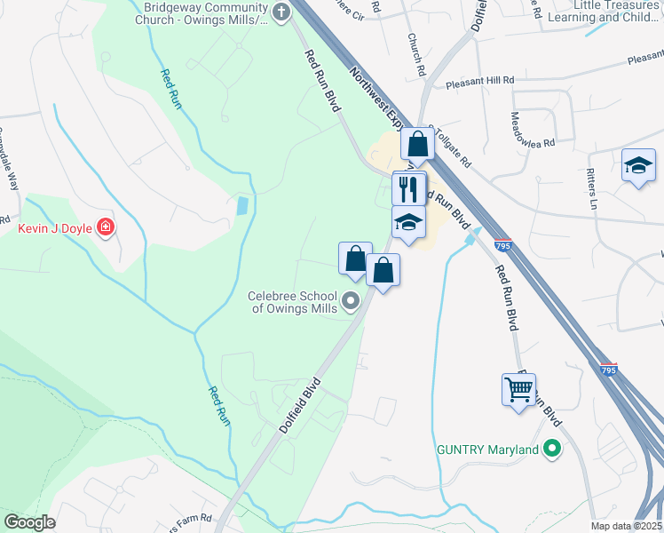 map of restaurants, bars, coffee shops, grocery stores, and more near 10 Easter Court in Owings Mills