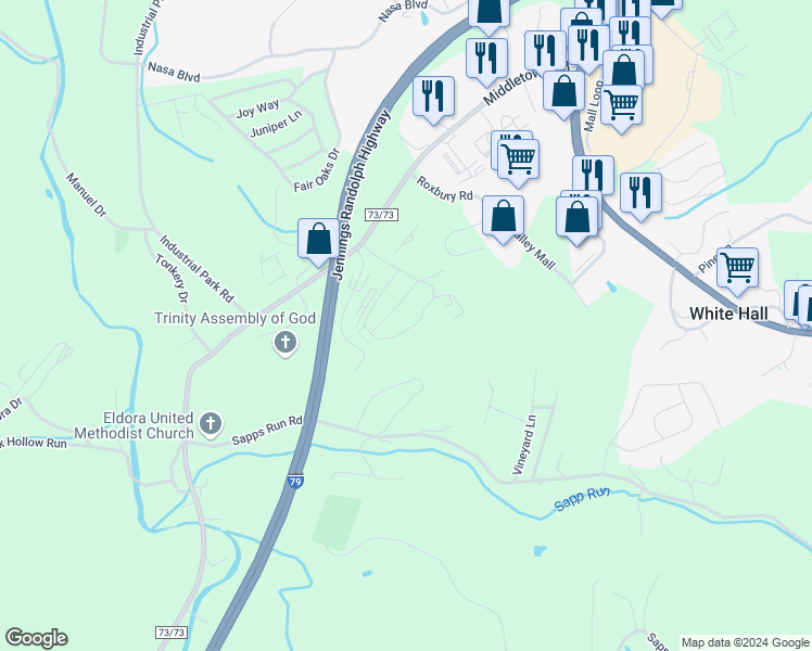 map of restaurants, bars, coffee shops, grocery stores, and more near 501-508 Old Hickory Drive in Fairmont