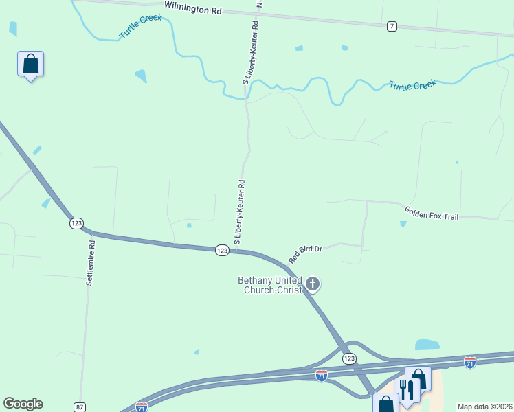 map of restaurants, bars, coffee shops, grocery stores, and more near 650 South Liberty-Keuter Road in Lebanon