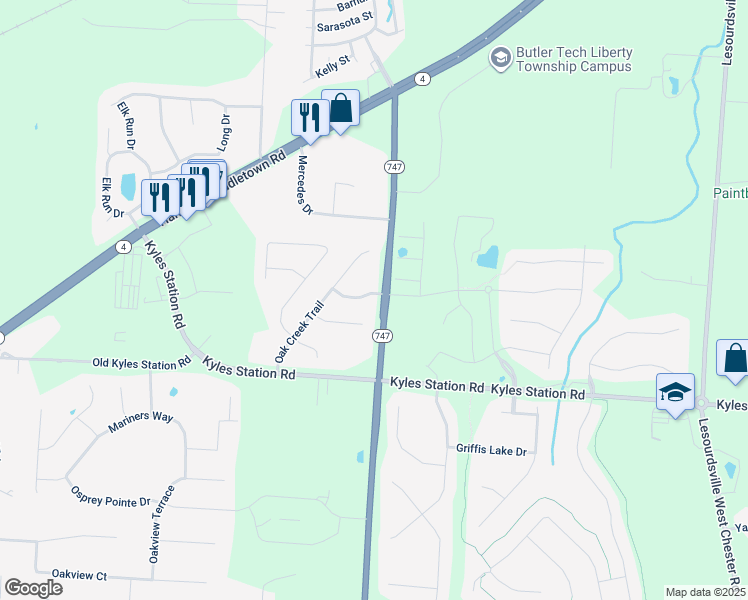 map of restaurants, bars, coffee shops, grocery stores, and more near 4987 Glen Springs Drive in Butler County