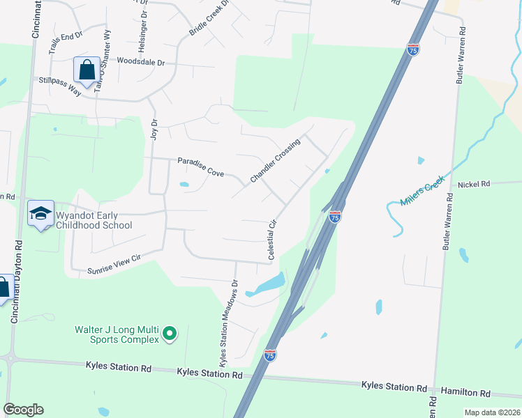 map of restaurants, bars, coffee shops, grocery stores, and more near 8183 Colyn Court in Butler County