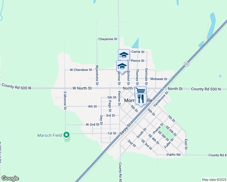 map of restaurants, bars, coffee shops, grocery stores, and more near 108-116 County Highway 10 in Morrisonville