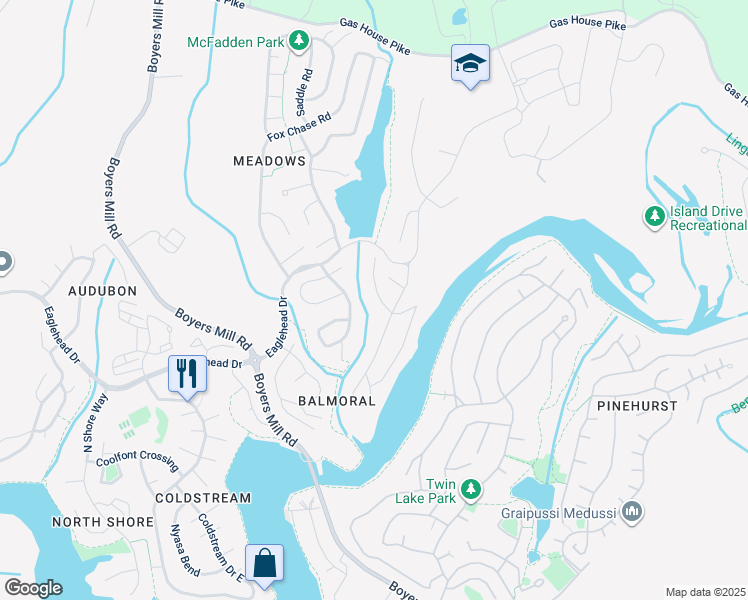 map of restaurants, bars, coffee shops, grocery stores, and more near 6806 Balmoral Court in New Market