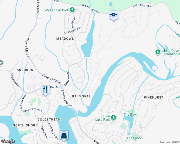 map of restaurants, bars, coffee shops, grocery stores, and more near 6806 Balmoral Court in New Market
