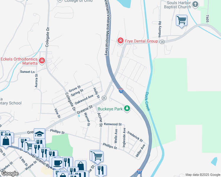 map of restaurants, bars, coffee shops, grocery stores, and more near 100 West Fay Avenue in Marietta