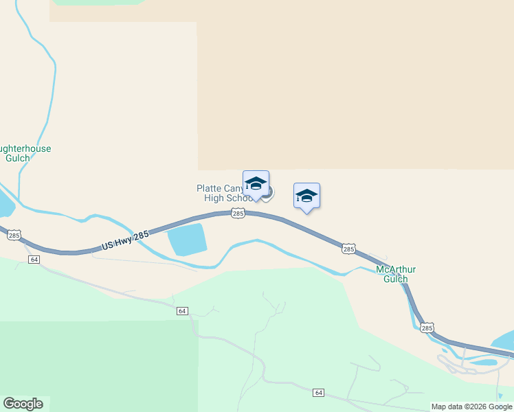 map of restaurants, bars, coffee shops, grocery stores, and more near 57093 US Highway 285 in Bailey