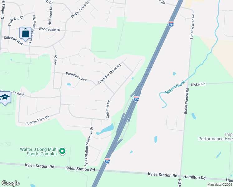 map of restaurants, bars, coffee shops, grocery stores, and more near 8251 Celestial Circle in Butler County