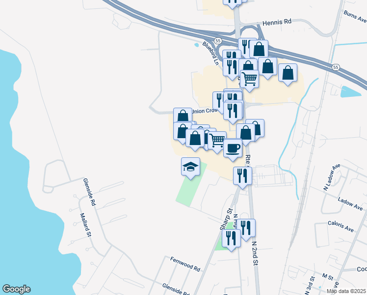map of restaurants, bars, coffee shops, grocery stores, and more near 2124 North 2nd Street in Millville