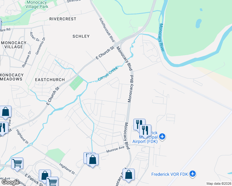 map of restaurants, bars, coffee shops, grocery stores, and more near 415 Union Street in Frederick