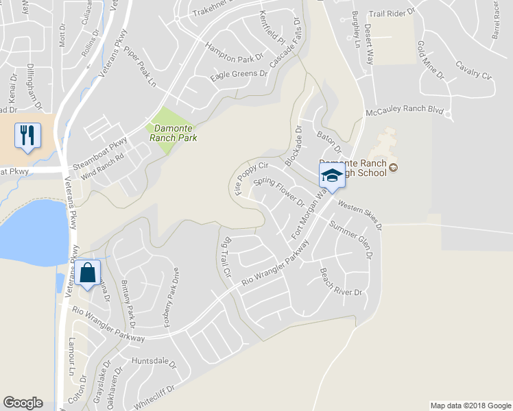 map of restaurants, bars, coffee shops, grocery stores, and more near 10687 Fire Poppy Circle in Reno