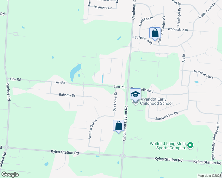 map of restaurants, bars, coffee shops, grocery stores, and more near 7505 Linn Road in Butler County