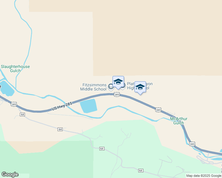 map of restaurants, bars, coffee shops, grocery stores, and more near 57093 US Highway 285 in Bailey