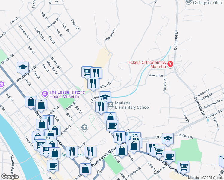 map of restaurants, bars, coffee shops, grocery stores, and more near 757 Glendale Road in Marietta
