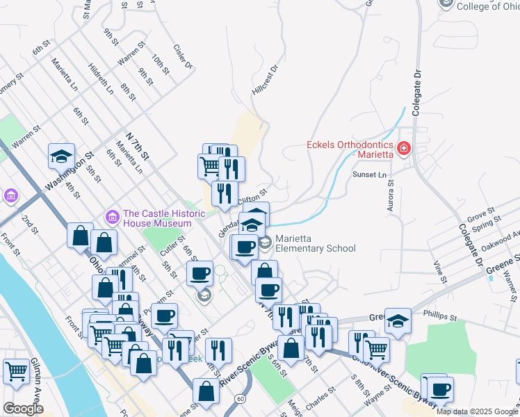 map of restaurants, bars, coffee shops, grocery stores, and more near 757 Glendale Road in Marietta