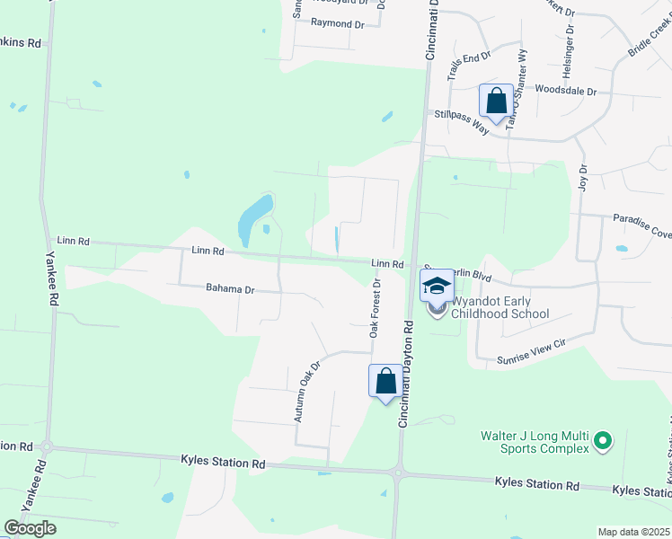 map of restaurants, bars, coffee shops, grocery stores, and more near 7461 Linn Rd in Middletown