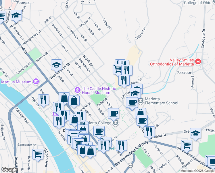 map of restaurants, bars, coffee shops, grocery stores, and more near 339 North 7th Street in Marietta