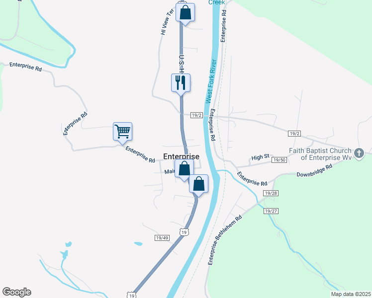map of restaurants, bars, coffee shops, grocery stores, and more near in Enterprise