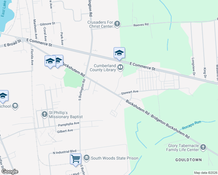 map of restaurants, bars, coffee shops, grocery stores, and more near 653 Buckshutem Road in Bridgeton