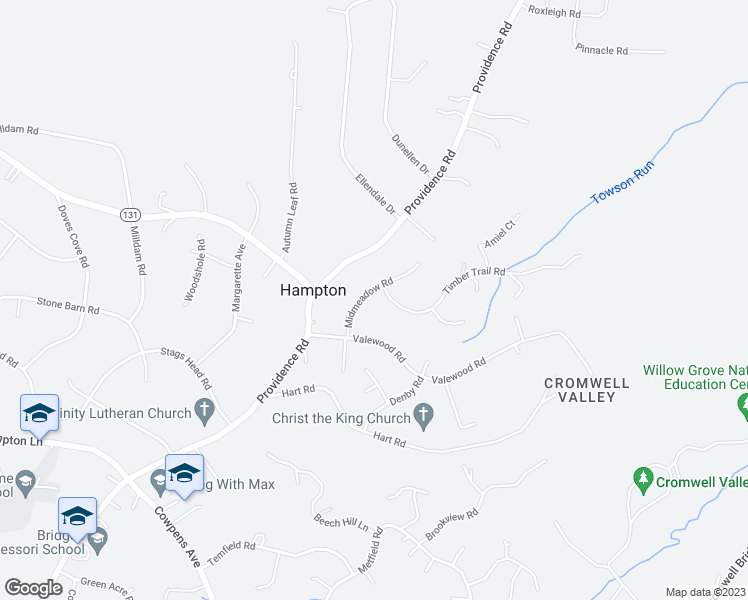 map of restaurants, bars, coffee shops, grocery stores, and more near 1309 Midmeadow Road in Towson