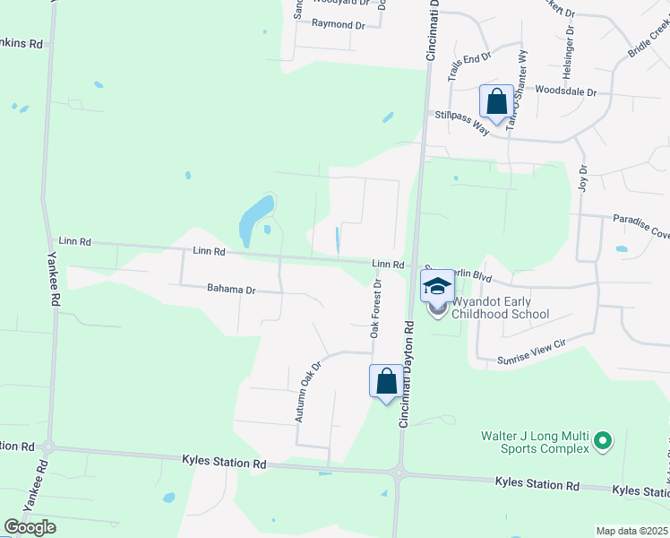 map of restaurants, bars, coffee shops, grocery stores, and more near 7461 Linn Road in Middletown