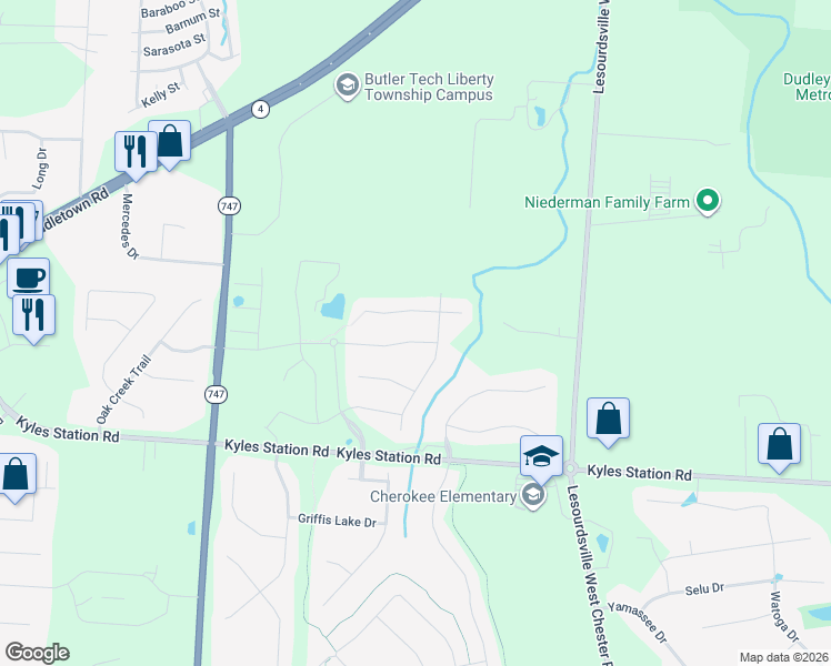 map of restaurants, bars, coffee shops, grocery stores, and more near 5228 Aspenwood Drive in Butler County