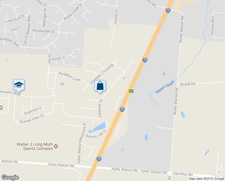 map of restaurants, bars, coffee shops, grocery stores, and more near 8251 Celestial Circle in Butler County