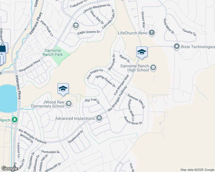 map of restaurants, bars, coffee shops, grocery stores, and more near 10740 Copper Lake Drive in Reno