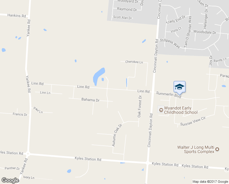 map of restaurants, bars, coffee shops, grocery stores, and more near 7405 Linn Road in Butler County