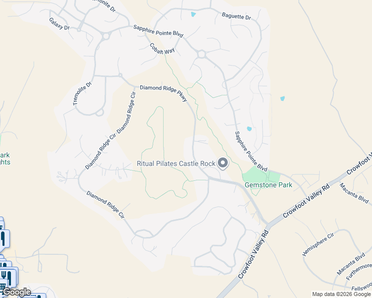 map of restaurants, bars, coffee shops, grocery stores, and more near 6329 Diamond Ridge Parkway in Castle Rock