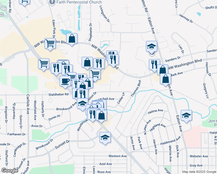 map of restaurants, bars, coffee shops, grocery stores, and more near 5 Beth Lane in Hamilton