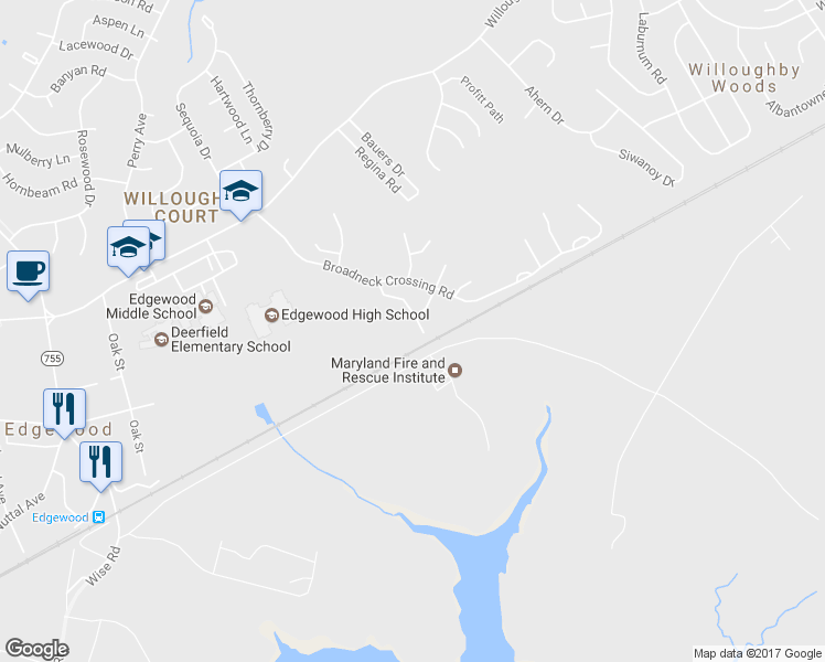 map of restaurants, bars, coffee shops, grocery stores, and more near 2456 Beaver Crossing Road in Edgewood
