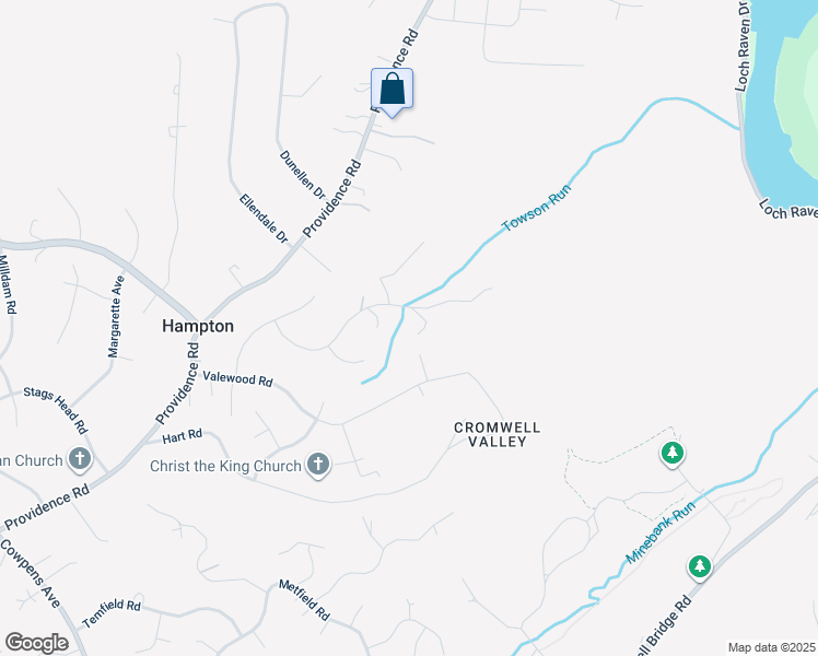 map of restaurants, bars, coffee shops, grocery stores, and more near 1101 Timber Trail Road in Towson