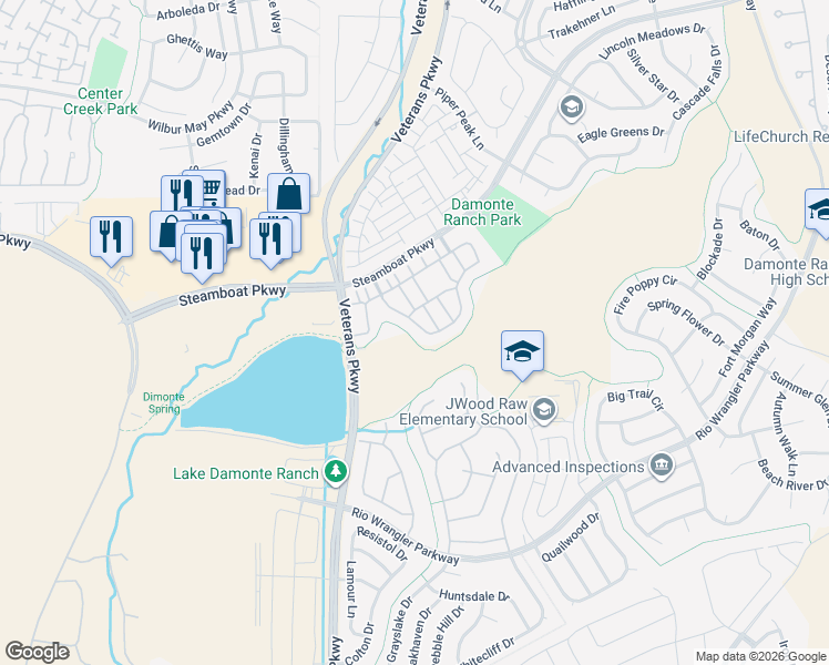 map of restaurants, bars, coffee shops, grocery stores, and more near 1790 Dark Horse Road in Reno