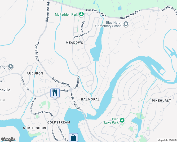 map of restaurants, bars, coffee shops, grocery stores, and more near 10399 Hedgeapple Bend in New Market