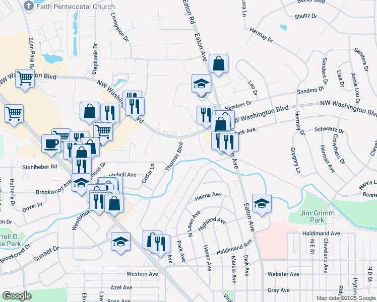 map of restaurants, bars, coffee shops, grocery stores, and more near 350 Thomas Boulevard in Hamilton