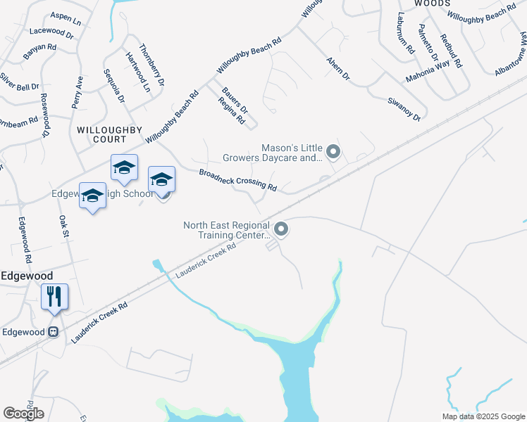 map of restaurants, bars, coffee shops, grocery stores, and more near 2465 Beaver Crossing Road in Edgewood
