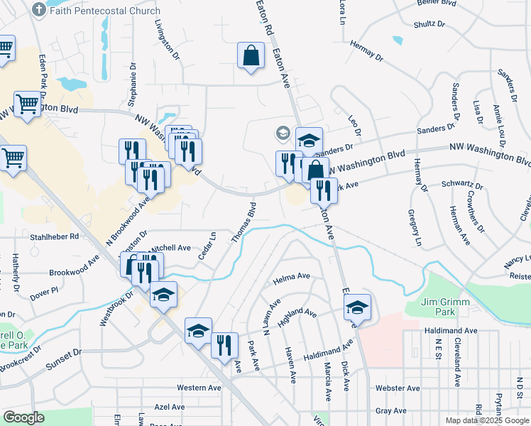 map of restaurants, bars, coffee shops, grocery stores, and more near 350 Thomas Boulevard in Hamilton