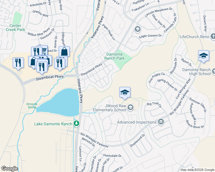 map of restaurants, bars, coffee shops, grocery stores, and more near 1840 Dark Horse Road in Reno