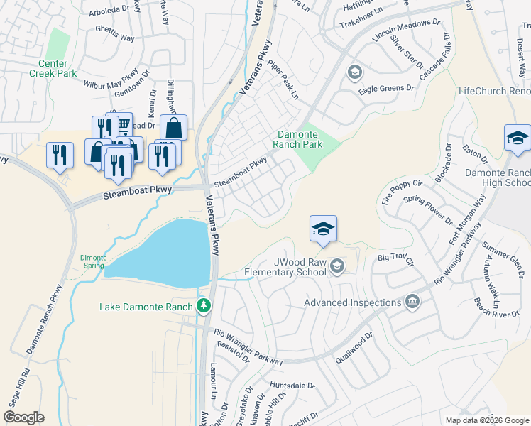map of restaurants, bars, coffee shops, grocery stores, and more near 1790 Dark Horse Road in Reno