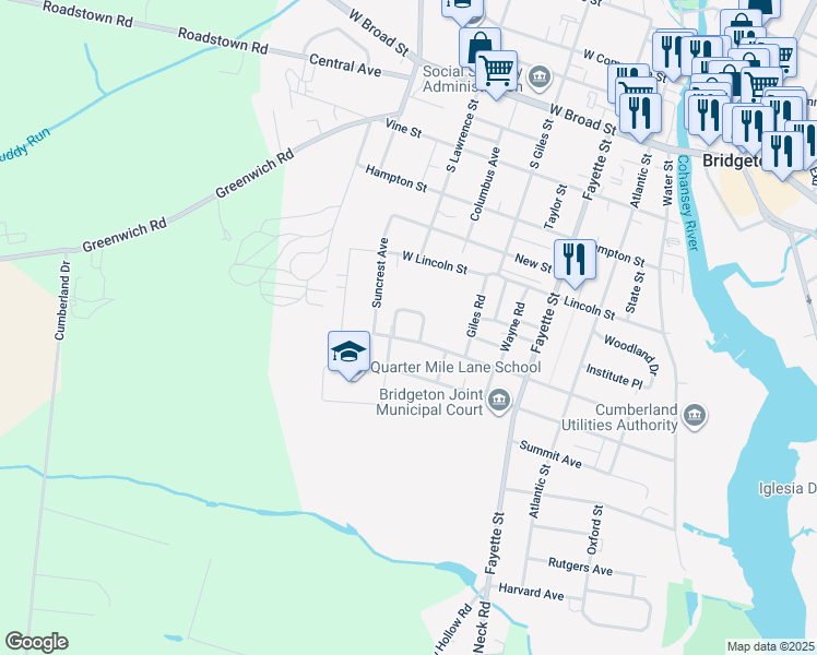 map of restaurants, bars, coffee shops, grocery stores, and more near 217 Cottage Avenue in Millville