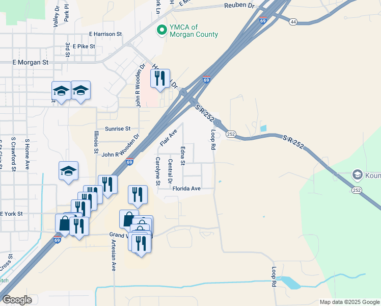 map of restaurants, bars, coffee shops, grocery stores, and more near 2240 Crestview Drive in Martinsville