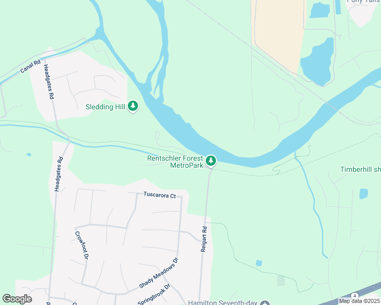 map of restaurants, bars, coffee shops, grocery stores, and more near 5600 Reigart Road in Hamilton