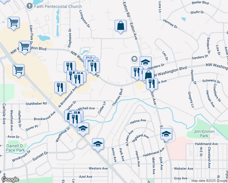 map of restaurants, bars, coffee shops, grocery stores, and more near 355 Thomas Boulevard in Hamilton