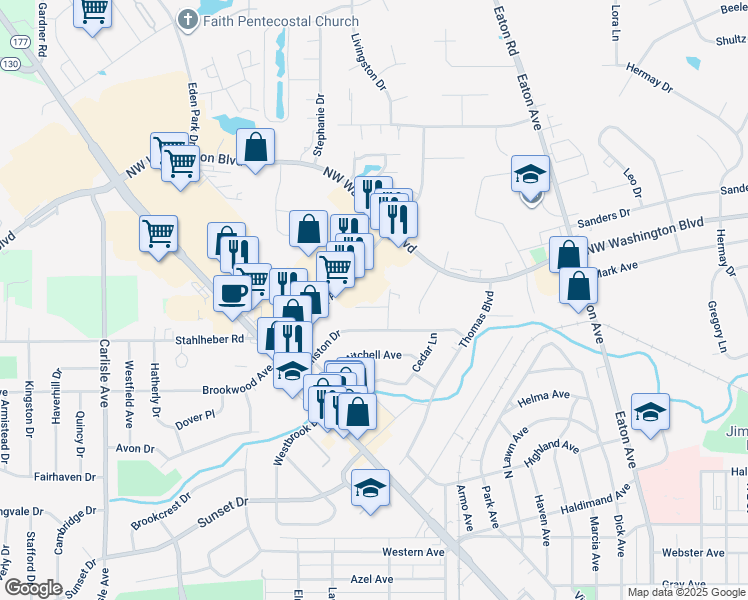 map of restaurants, bars, coffee shops, grocery stores, and more near 5 Beth Lane in Hamilton