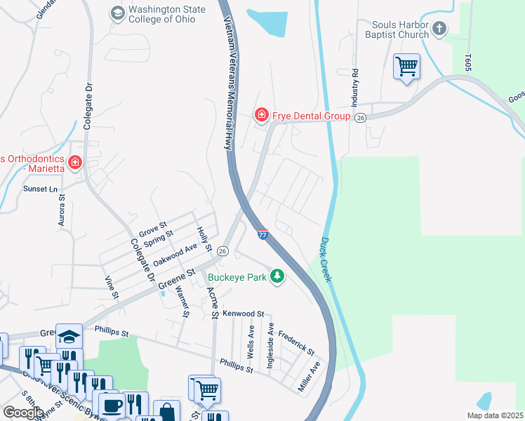 map of restaurants, bars, coffee shops, grocery stores, and more near 100 West Fay Avenue in Marietta