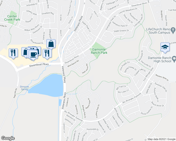 map of restaurants, bars, coffee shops, grocery stores, and more near 1840 Dark Horse Road in Reno